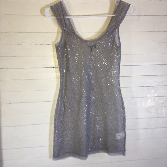 BKE Other - BKE Boutique Sheer Grey Tank Top/Nightgown Sequins